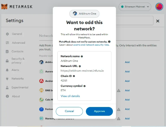 Thêm Mạng Arbitrum Vào MetaMask